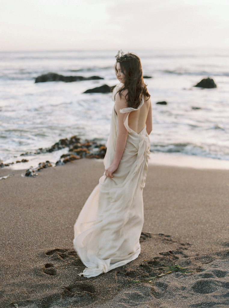 Ivory Silk Backless Halter Trapeze Gown – EPHEMERL